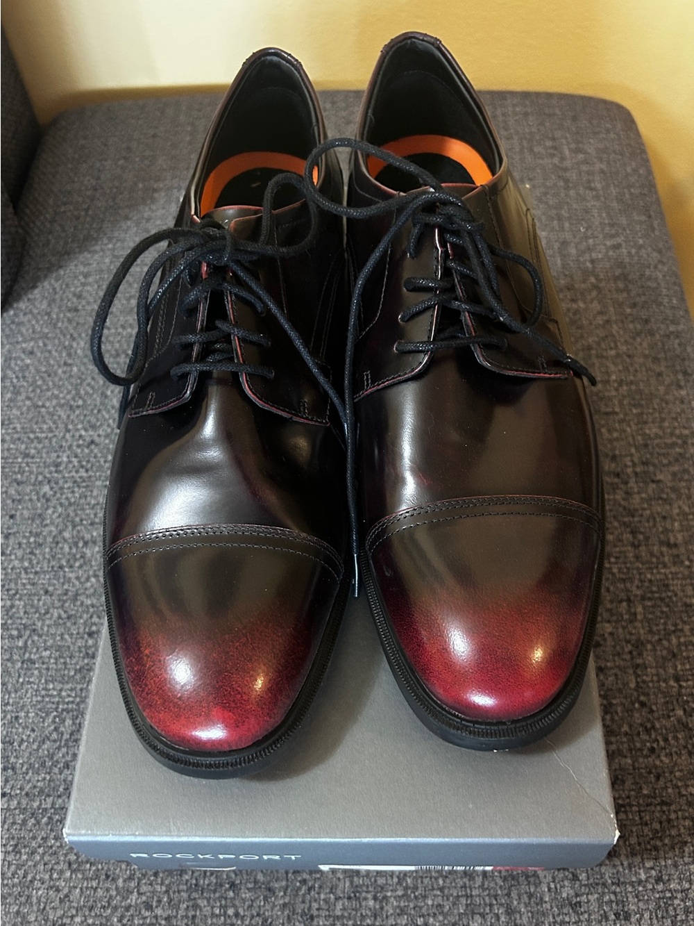 Rockport Black and Burgundy Cap-Toe Lace-Up Oxfords